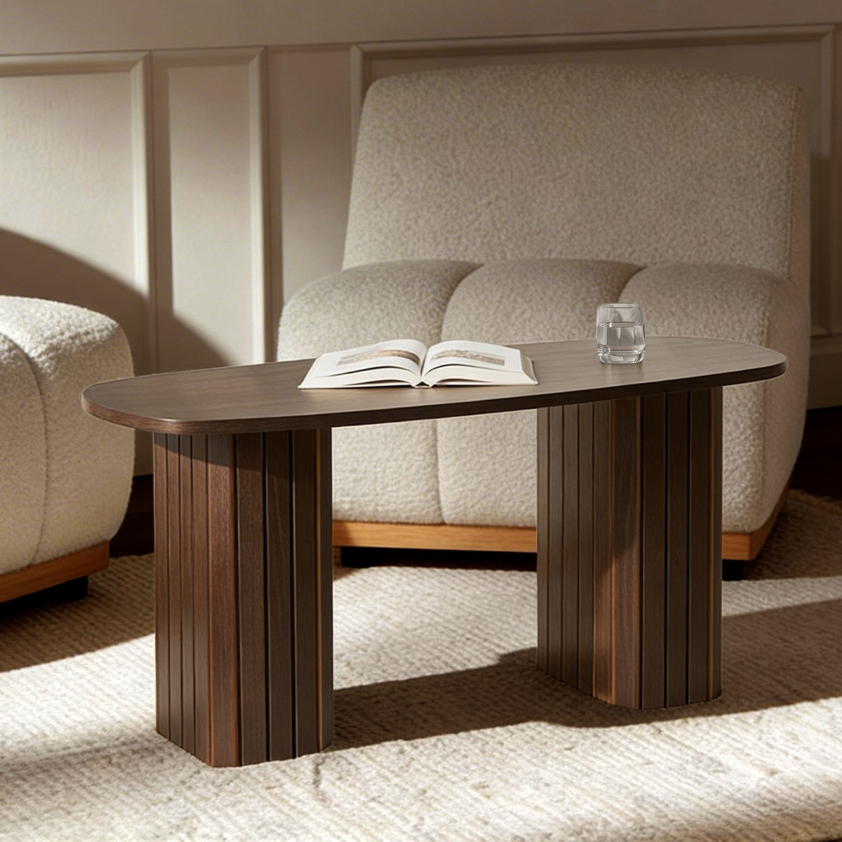 OHS Madison Ribbed Coffee Table - Dark Wood>