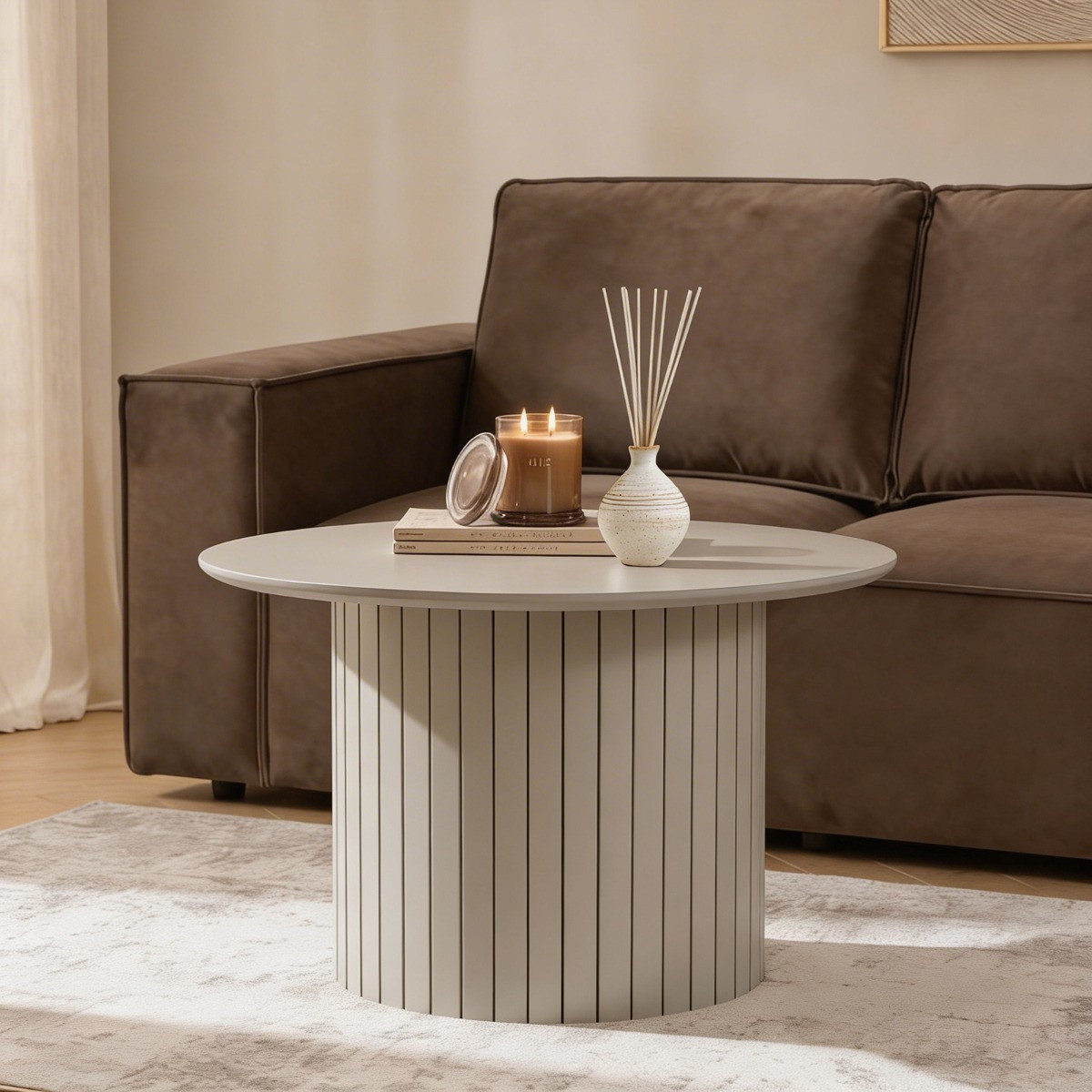 OHS Madison Ribbed Round Coffee Table - Natural>