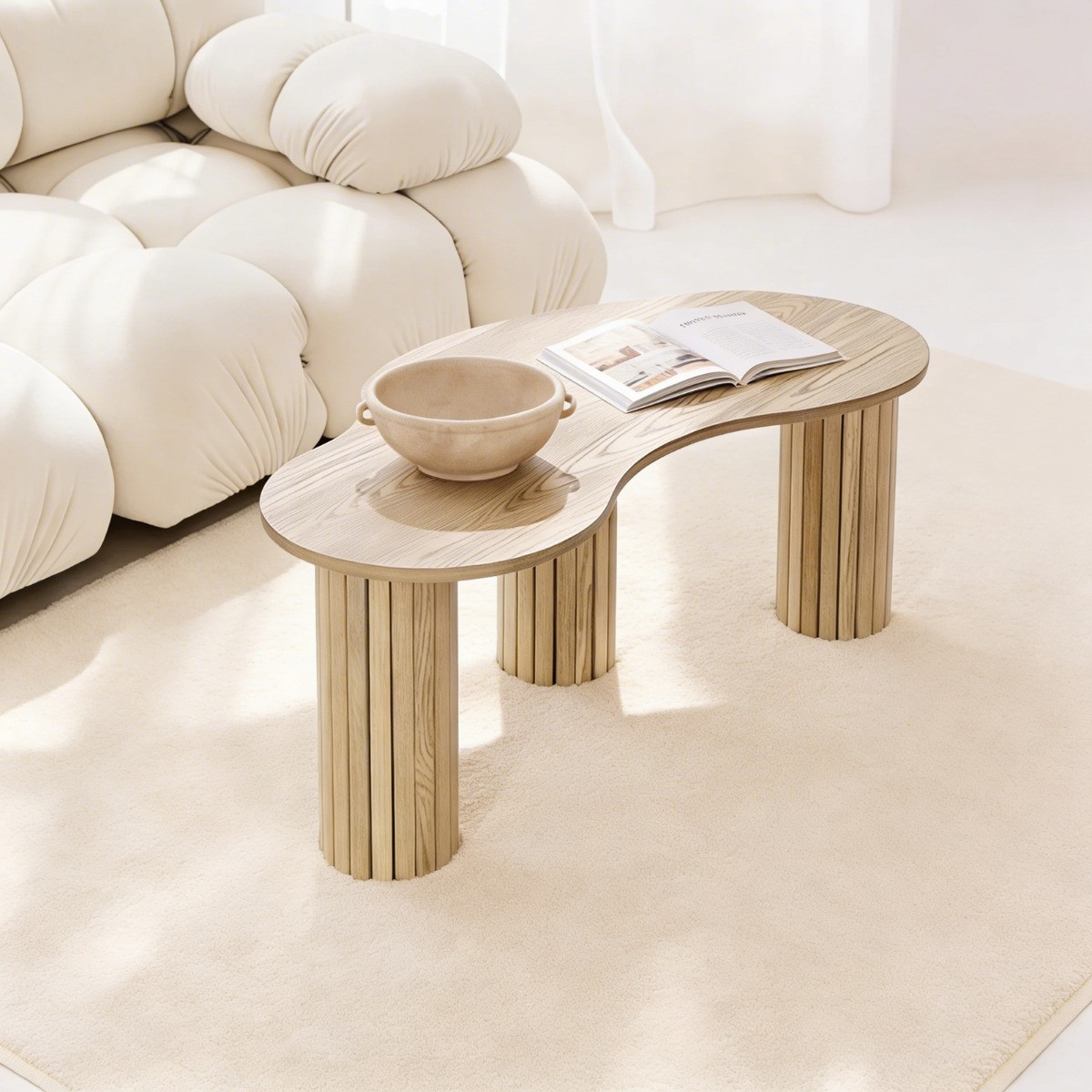 OHS Madison Ribbed Irregular Coffee Table - Light Wood>