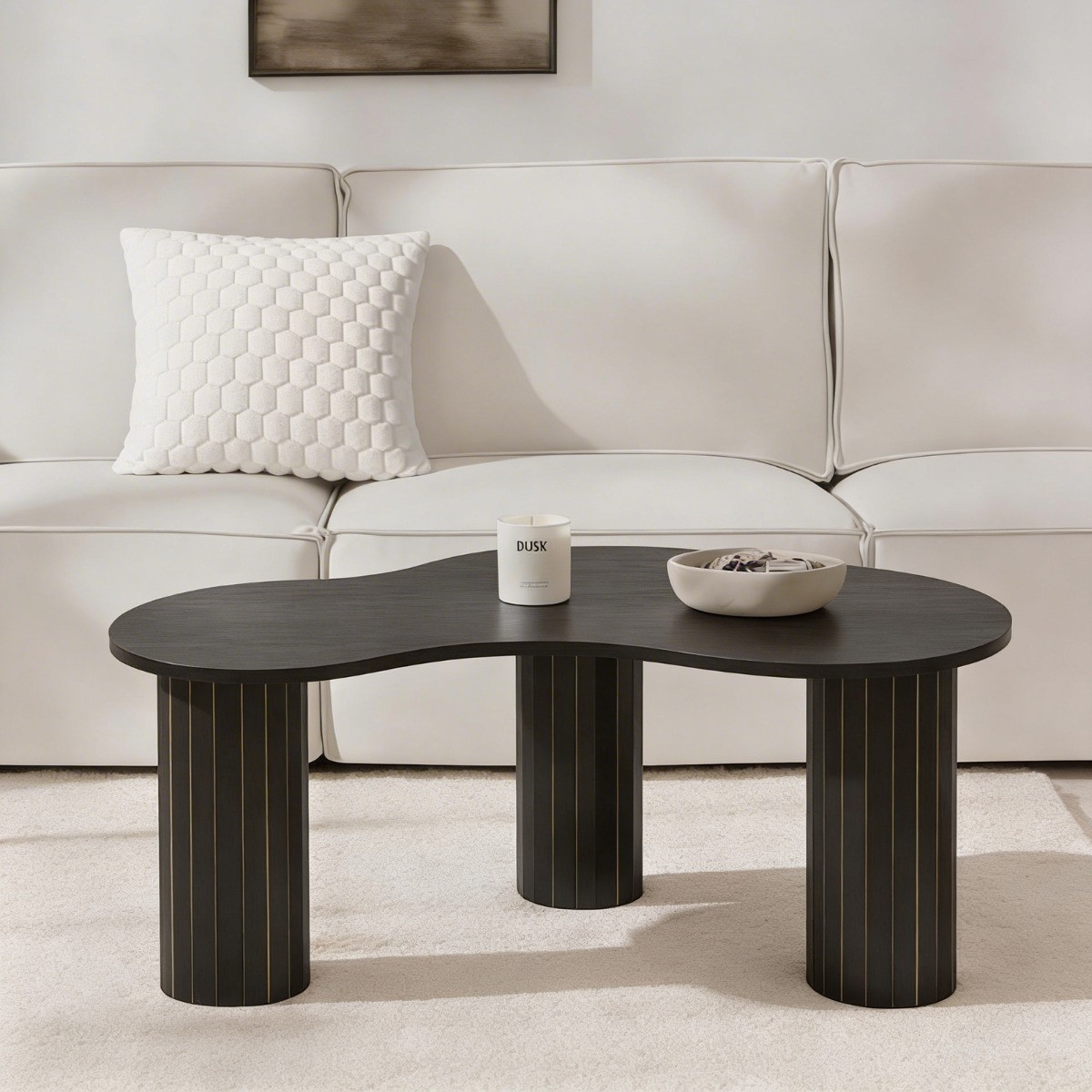 OHS Madison Ribbed Irregular Coffee Table - Black>