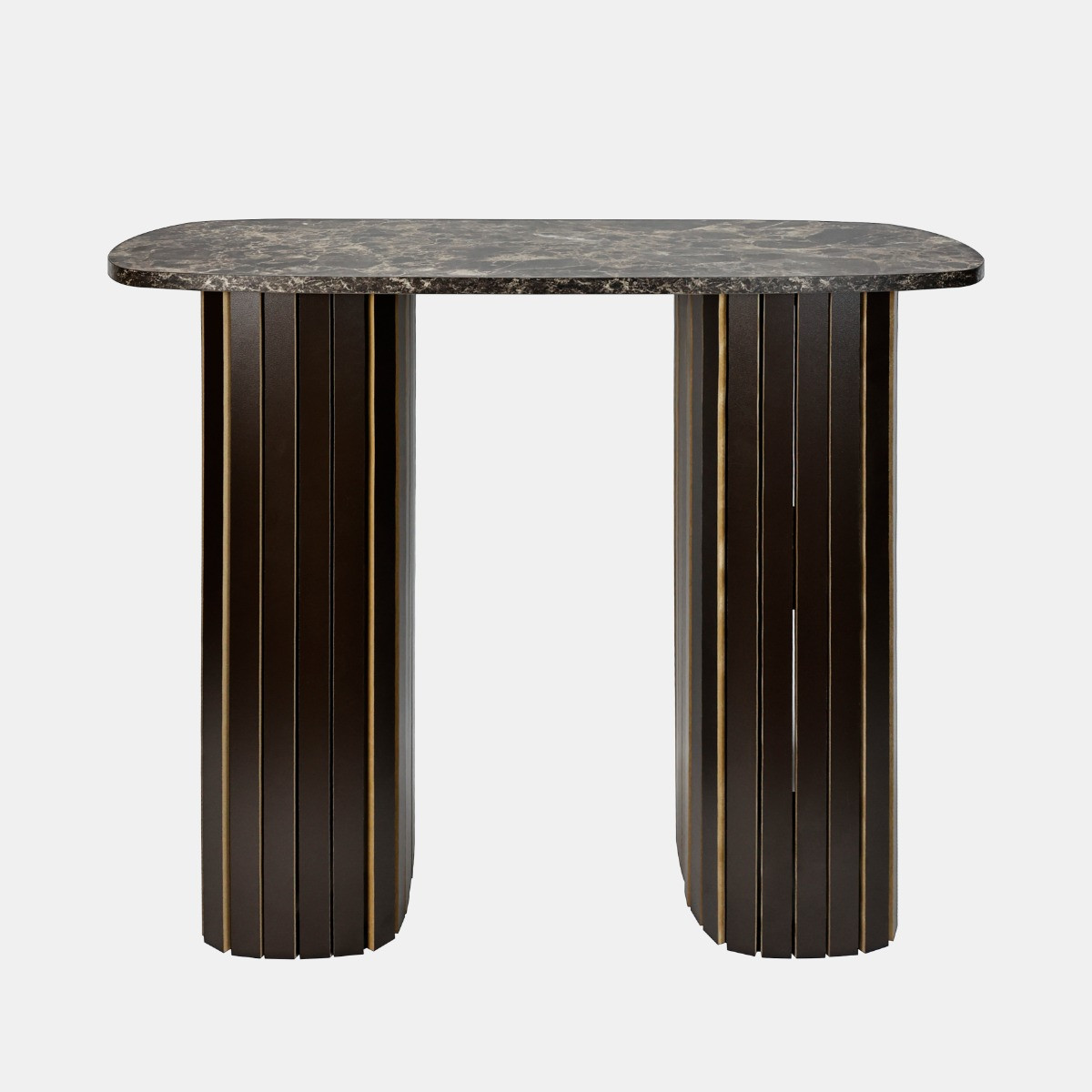 OHS Madison Marble Effect Ribbed Console Table - Dark Brown>