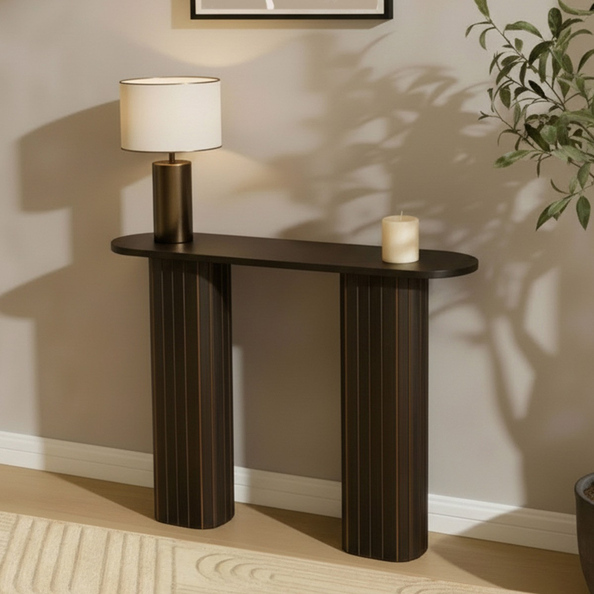 OHS Madison Ribbed Console Table - Dark Wood>