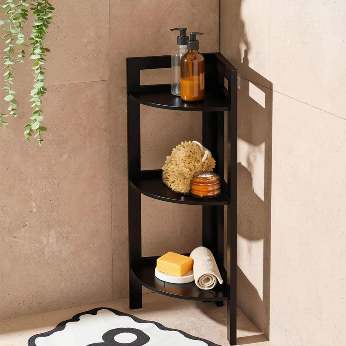 OHS 3-Tier Corner Shelving Unit - Black>