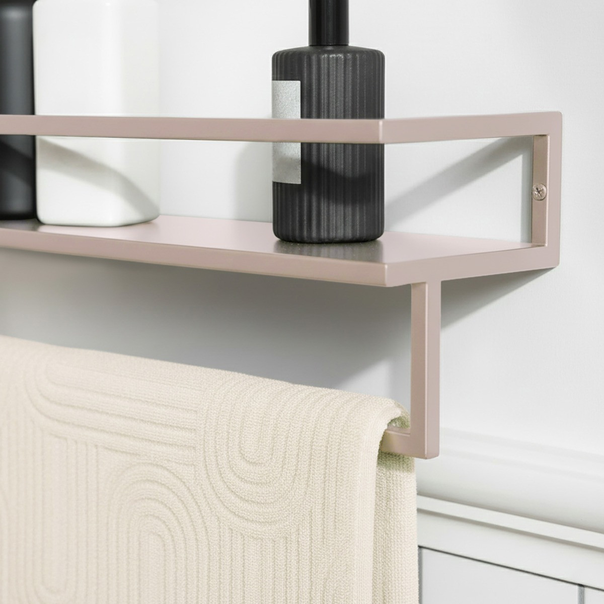 OHS Mounted Towel Rail With Shelf - Natural>