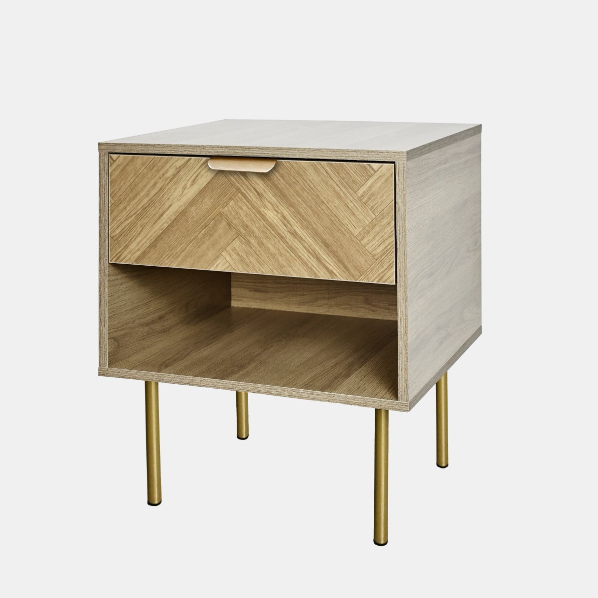 OHS Chevron 1-Drawer Bedside Table - Light Wood>