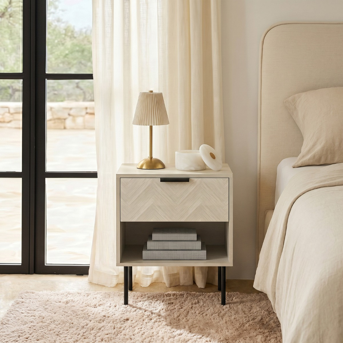 OHS Chevron 1-Drawer Bedside Table - Stone Wash>
