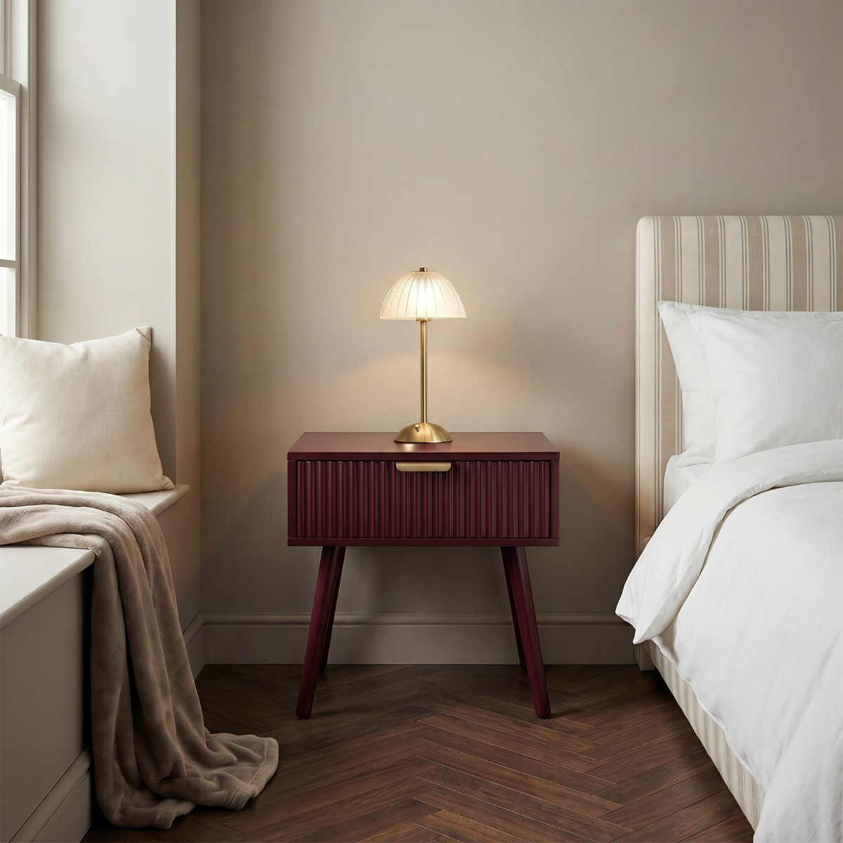 OHS Ribbed 1-Drawer Bedside Table - Dark Berry>
