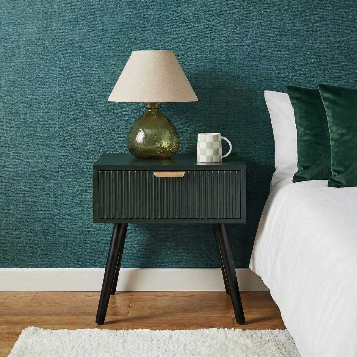 OHS Ribbed 1-Drawer Bedside Table - Deep Forest Green>