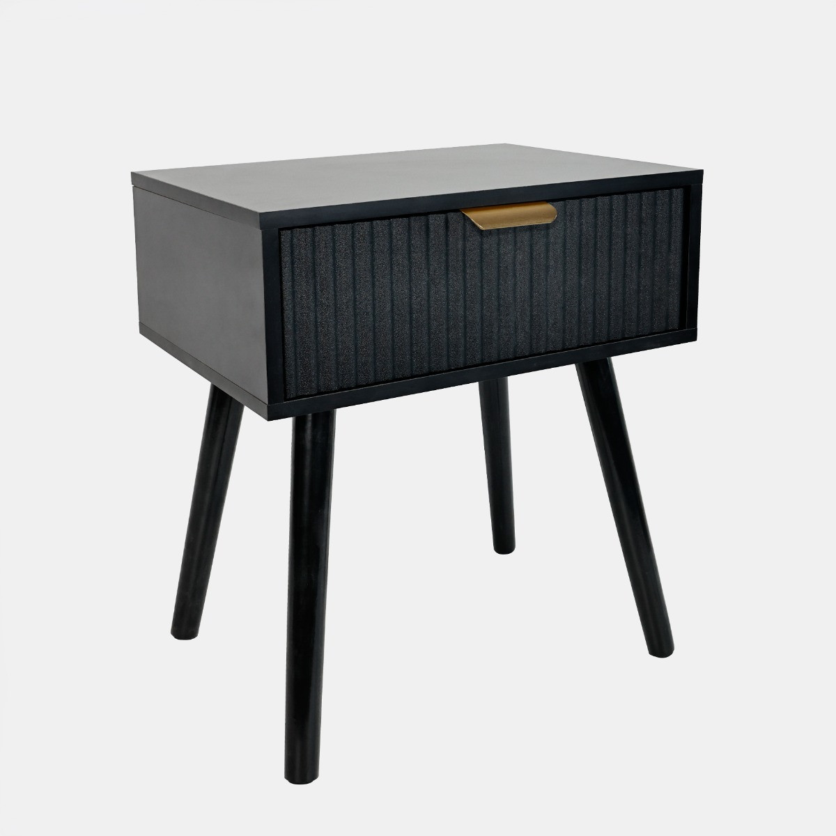 OHS Ribbed 1-Drawer Bedside Table - Black>