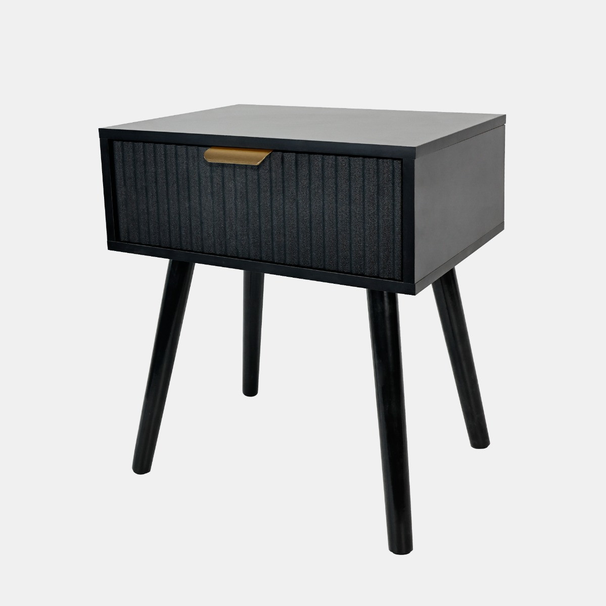 OHS Ribbed 1-Drawer Bedside Table - Black>