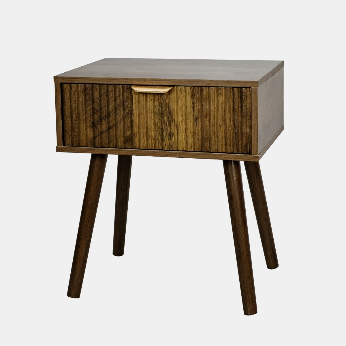 OHS Ribbed 1-Drawer Bedside Table - Medium Wood>