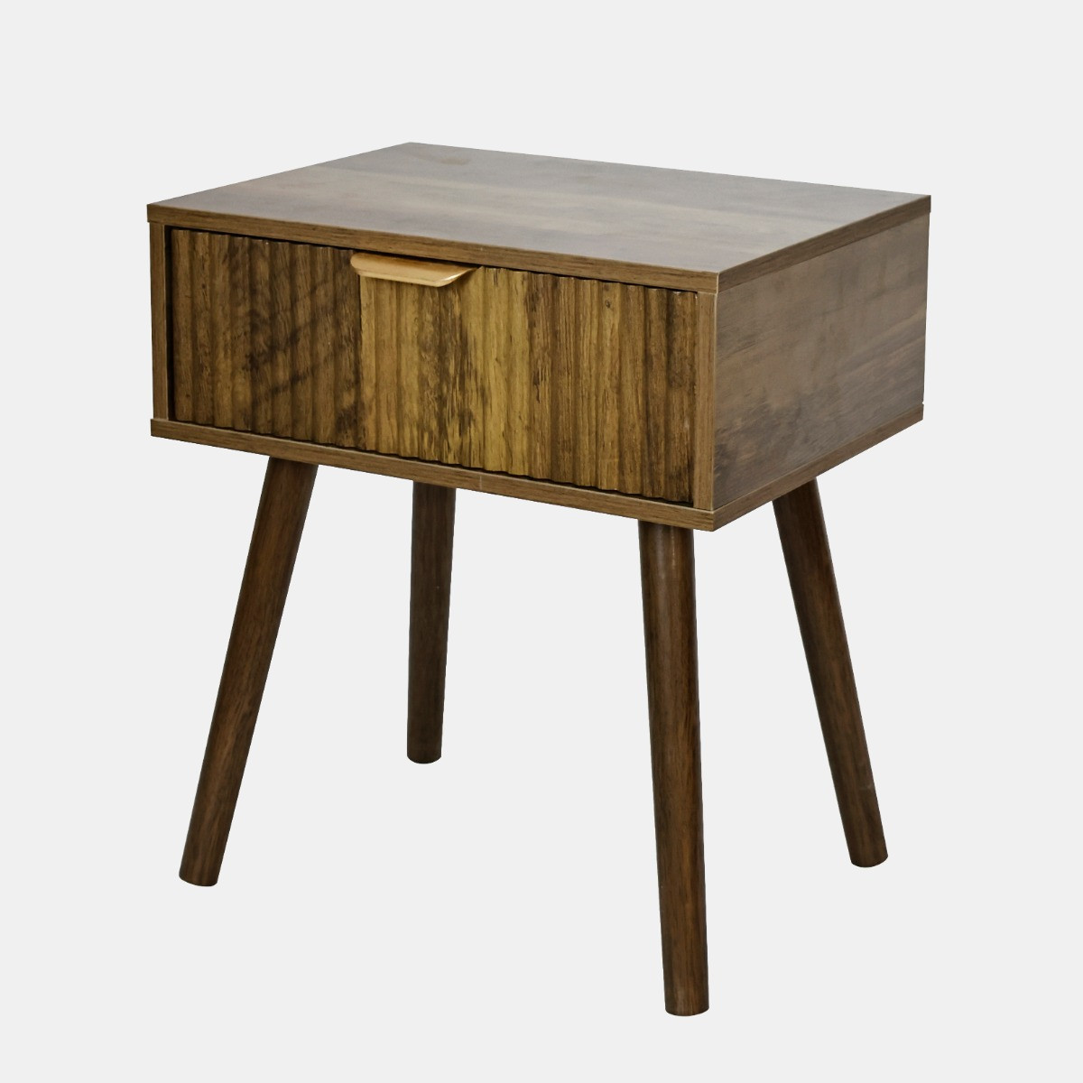 OHS Ribbed 1-Drawer Bedside Table - Medium Wood>
