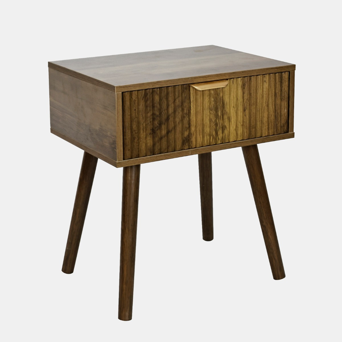 OHS Ribbed 1-Drawer Bedside Table - Medium Wood>