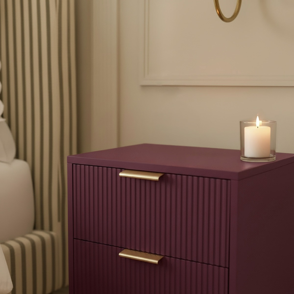OHS Ribbed 3-Drawer Bedside Unit - Dark Berry>