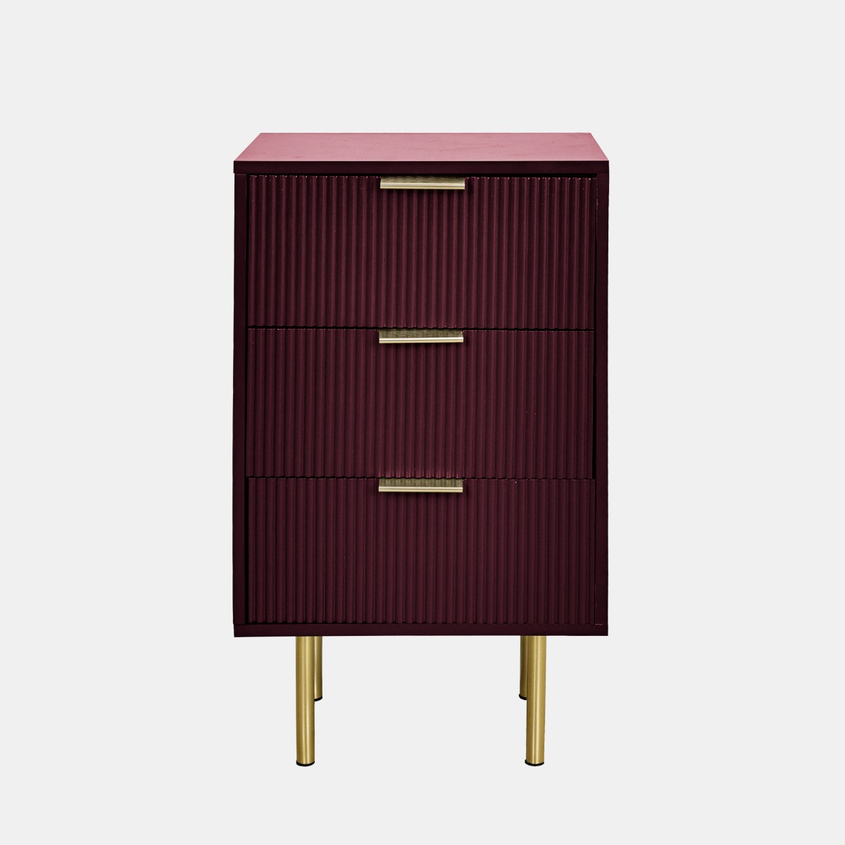 OHS Ribbed 3-Drawer Bedside Unit - Dark Berry>