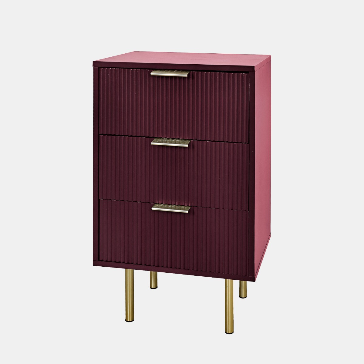 OHS Ribbed 3-Drawer Bedside Unit - Dark Berry>