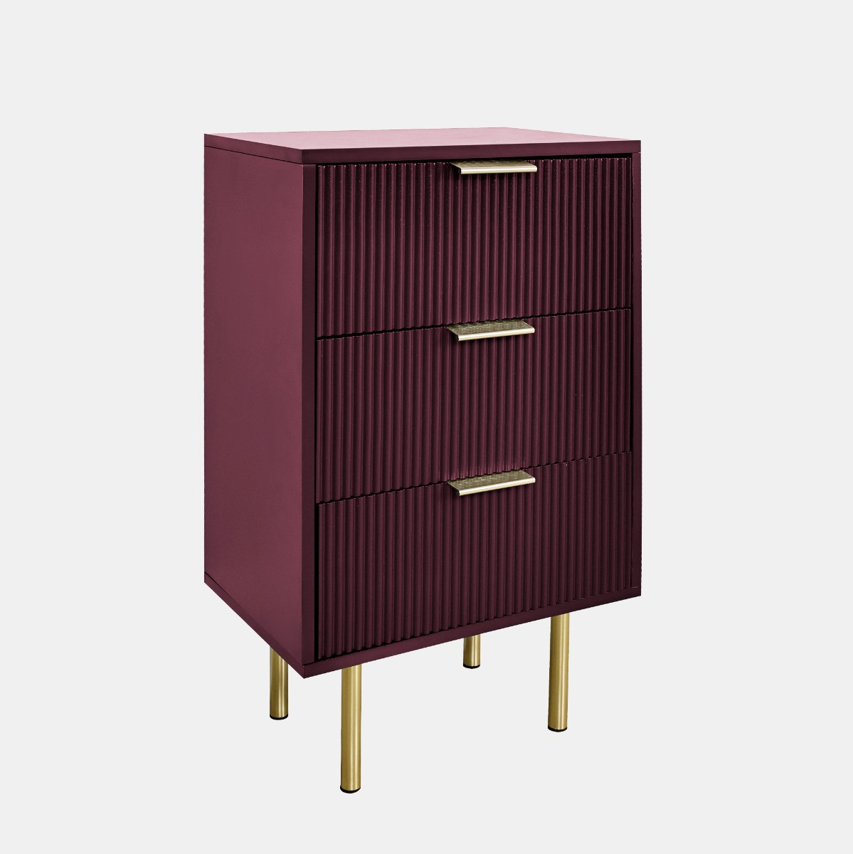 OHS Ribbed 3-Drawer Bedside Unit - Dark Berry>