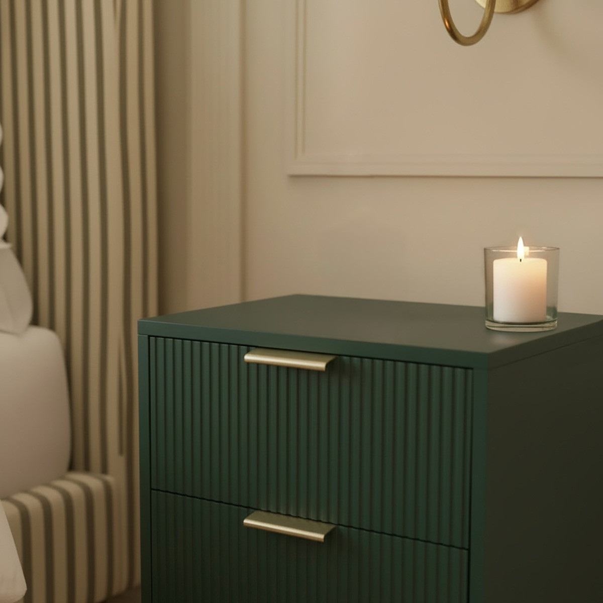 OHS Ribbed 3-Drawer Bedside Unit - Deep Forest Green>