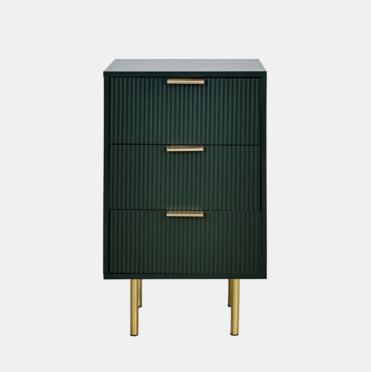 OHS Ribbed 3-Drawer Bedside Unit - Deep Forest Green>