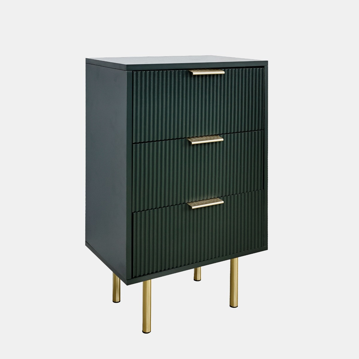 OHS Ribbed 3-Drawer Bedside Unit - Deep Forest Green>