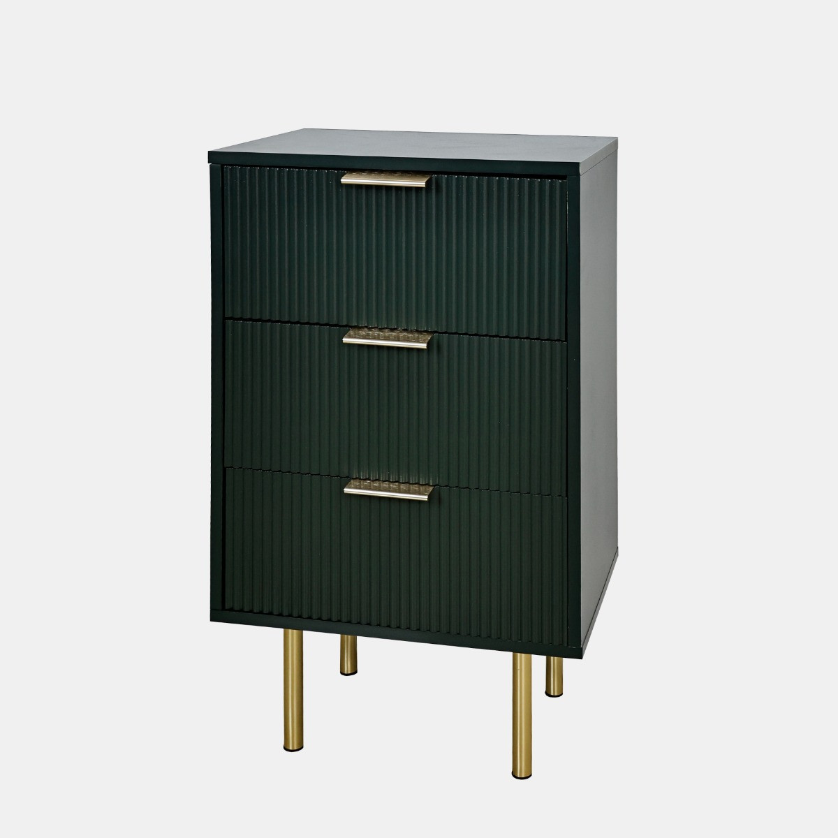 OHS Ribbed 3-Drawer Bedside Unit - Deep Forest Green>