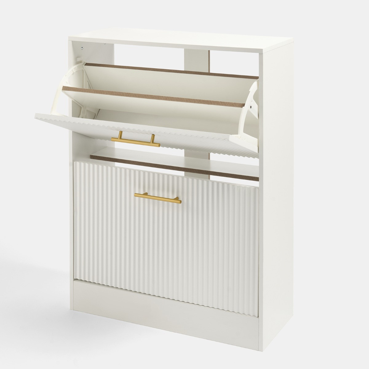 OHS Ribbed 2-Drawer Shoe Cabinet - White>