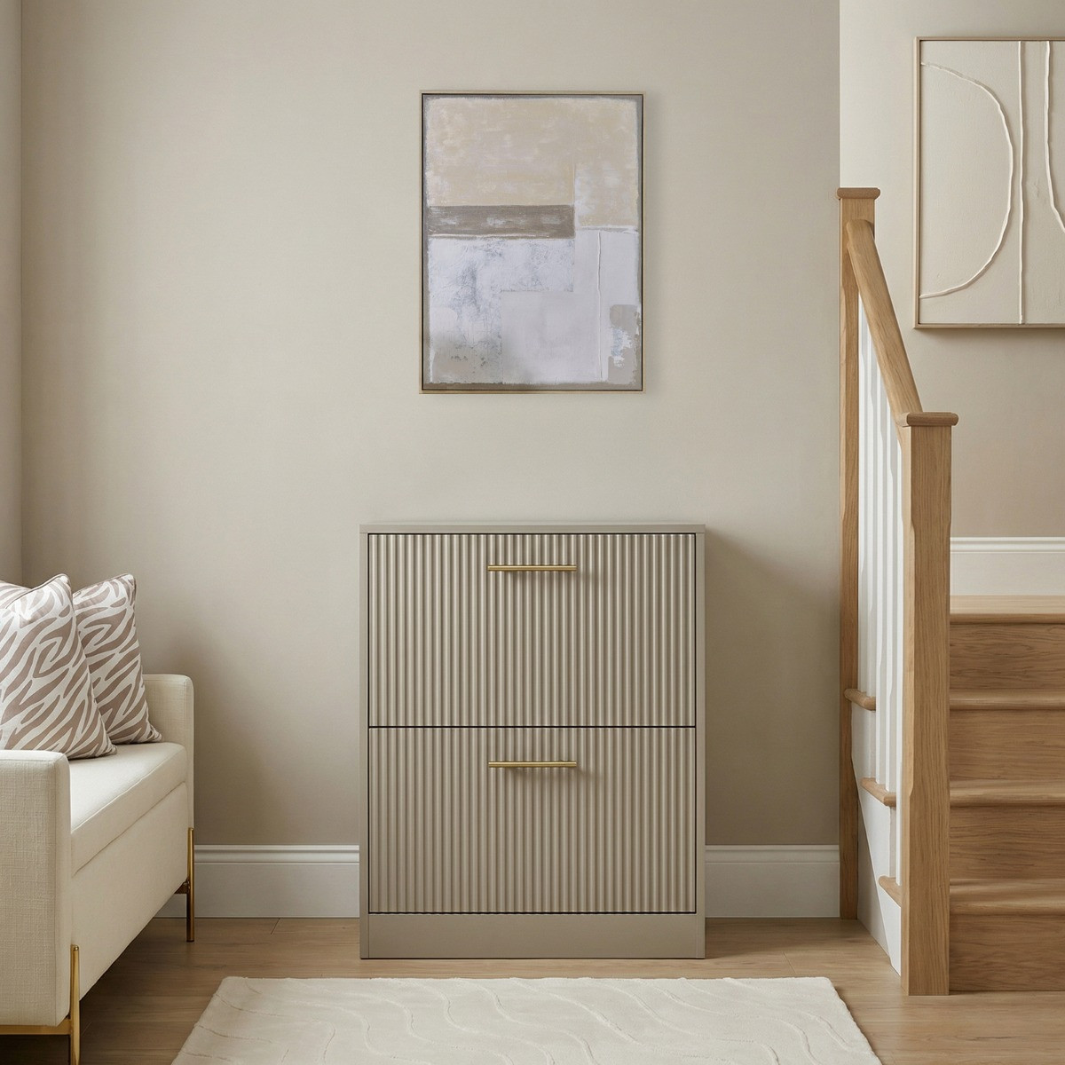 OHS Ribbed 2-Drawer Shoe Cabinet - Natural>