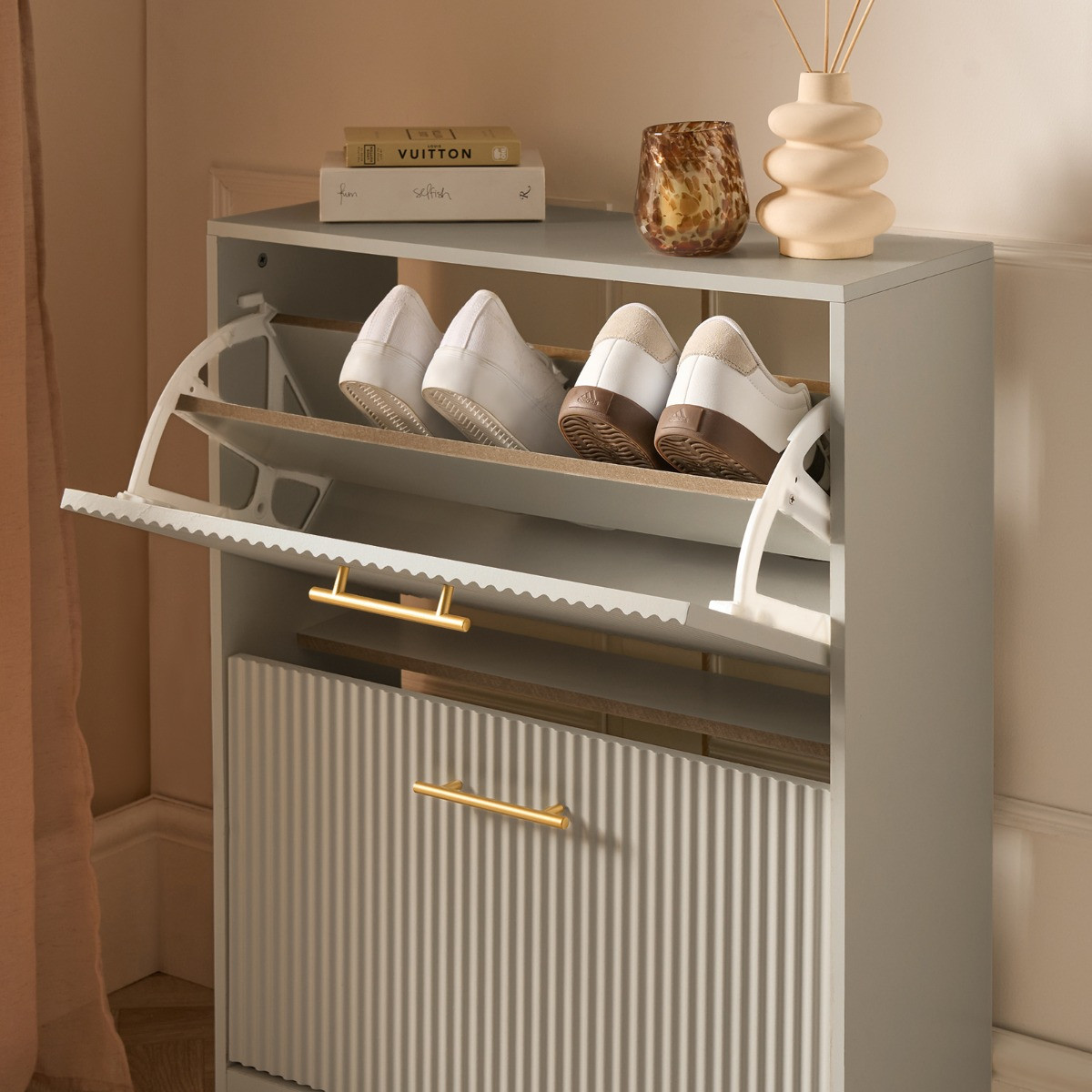 OHS Ribbed 2-Drawer Shoe Cabinet - Natural>