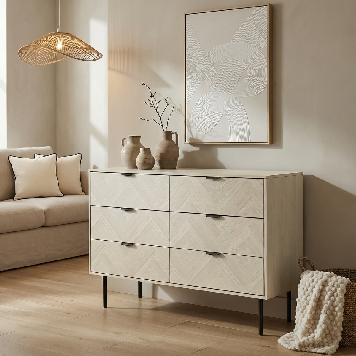 OHS Chevron 6-Drawer Unit - Stone Wash>
