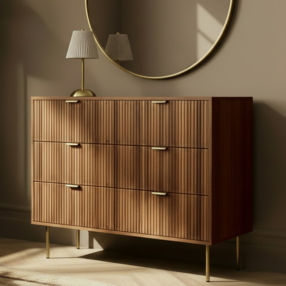 OHS Ribbed 6-Drawer Unit - Medium Wood>