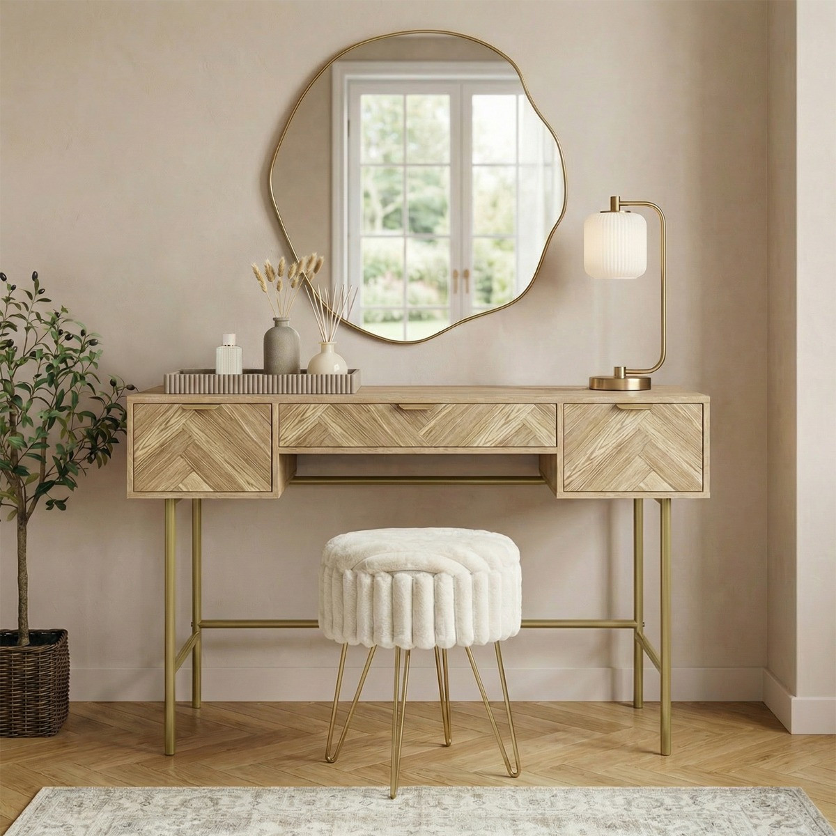 OHS Chevron Dressing Table - Light Wood>