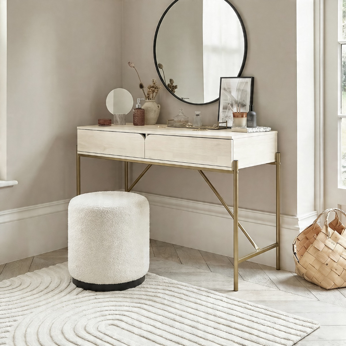 OHS Modern Curved Drawer Dressing Table - Stone Wash>