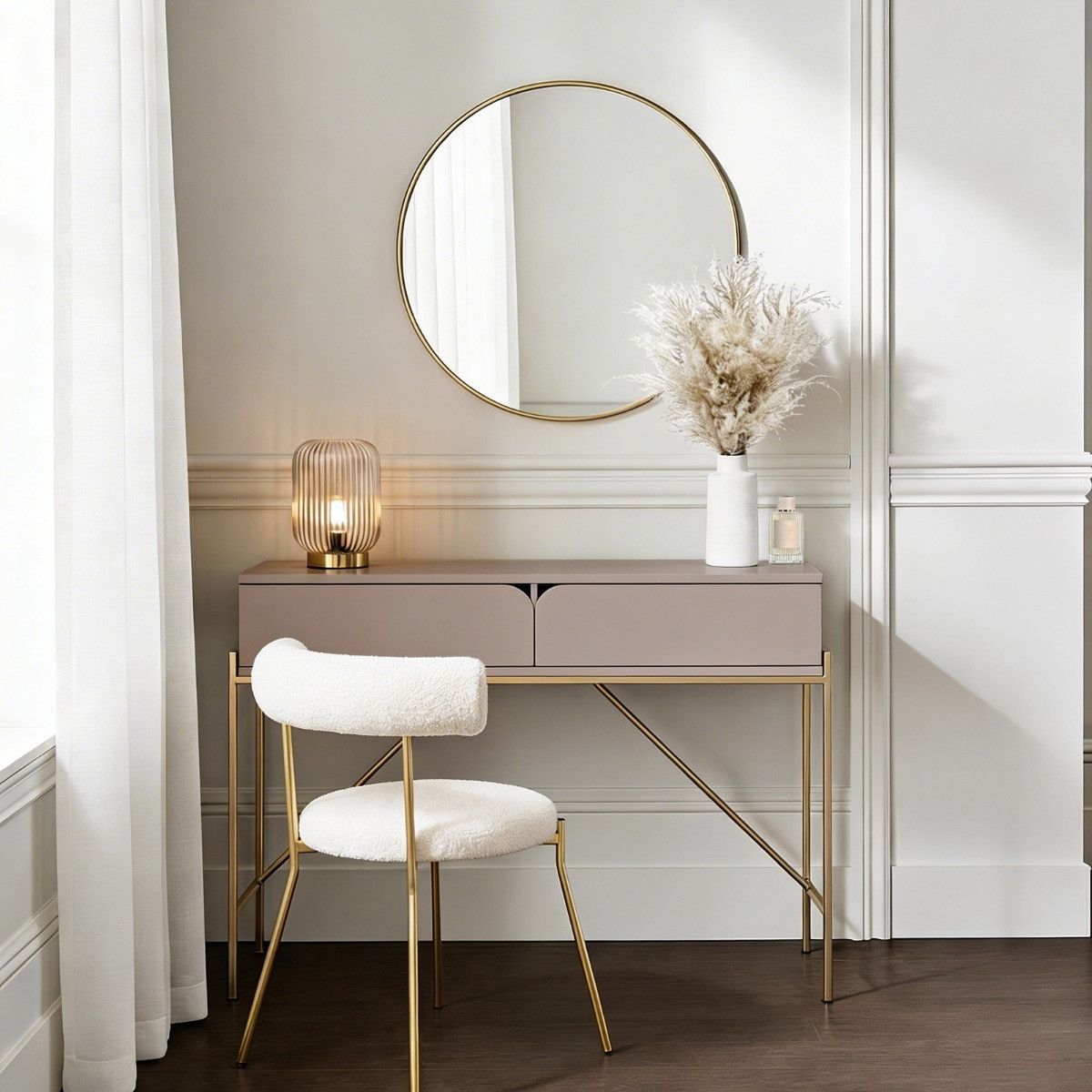 OHS Modern Curved Drawer Dressing Table - Natural>