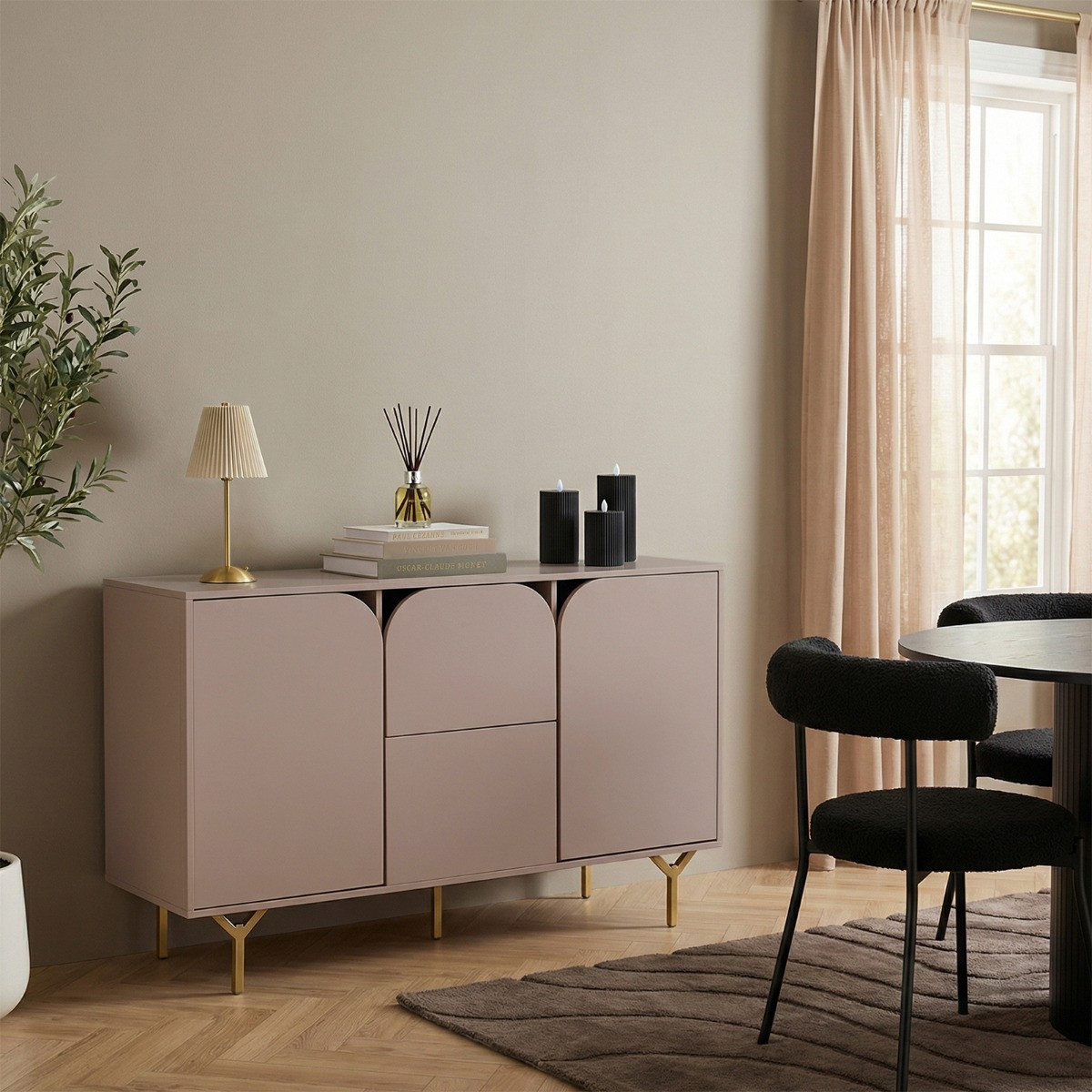 OHS Modern Curved Drawer Sideboard - Natural>