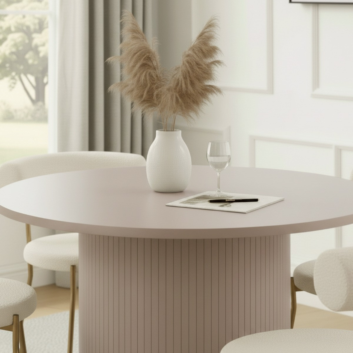 OHS Madison Ribbed Dining Table - Natural>