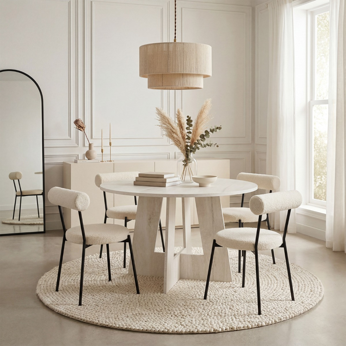 OHS Travertine Effect Round Dining Table - Natural>