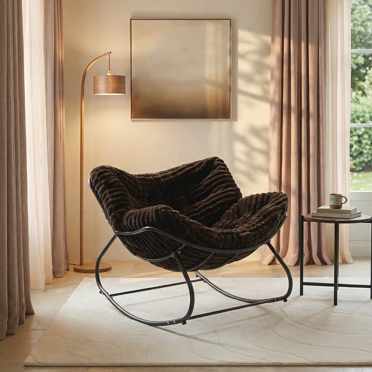 OHS Ribbed Faux Fur Rocking Chair - Chocolate>