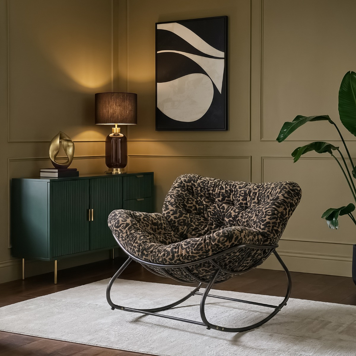 OHS Leopard Print Rocking Chair - Natural>