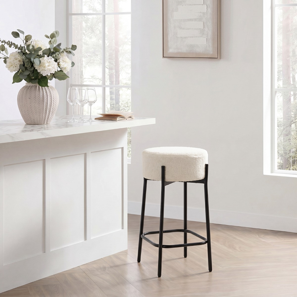 OHS Boucle Bar Stool - White>