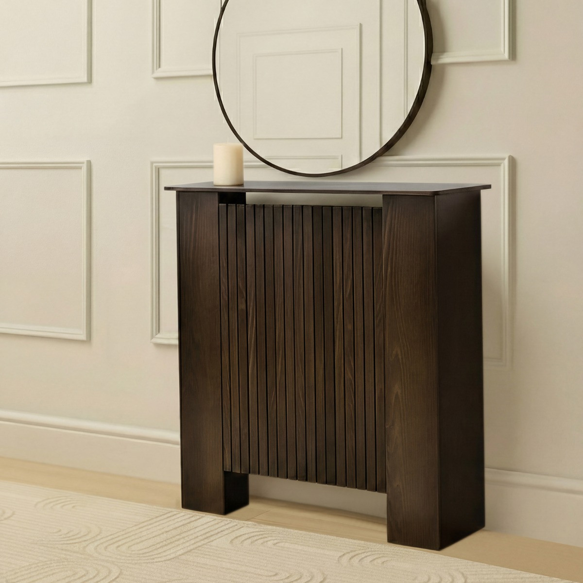 OHS Small Ribbed Radiator Cover - Dark Wood>
