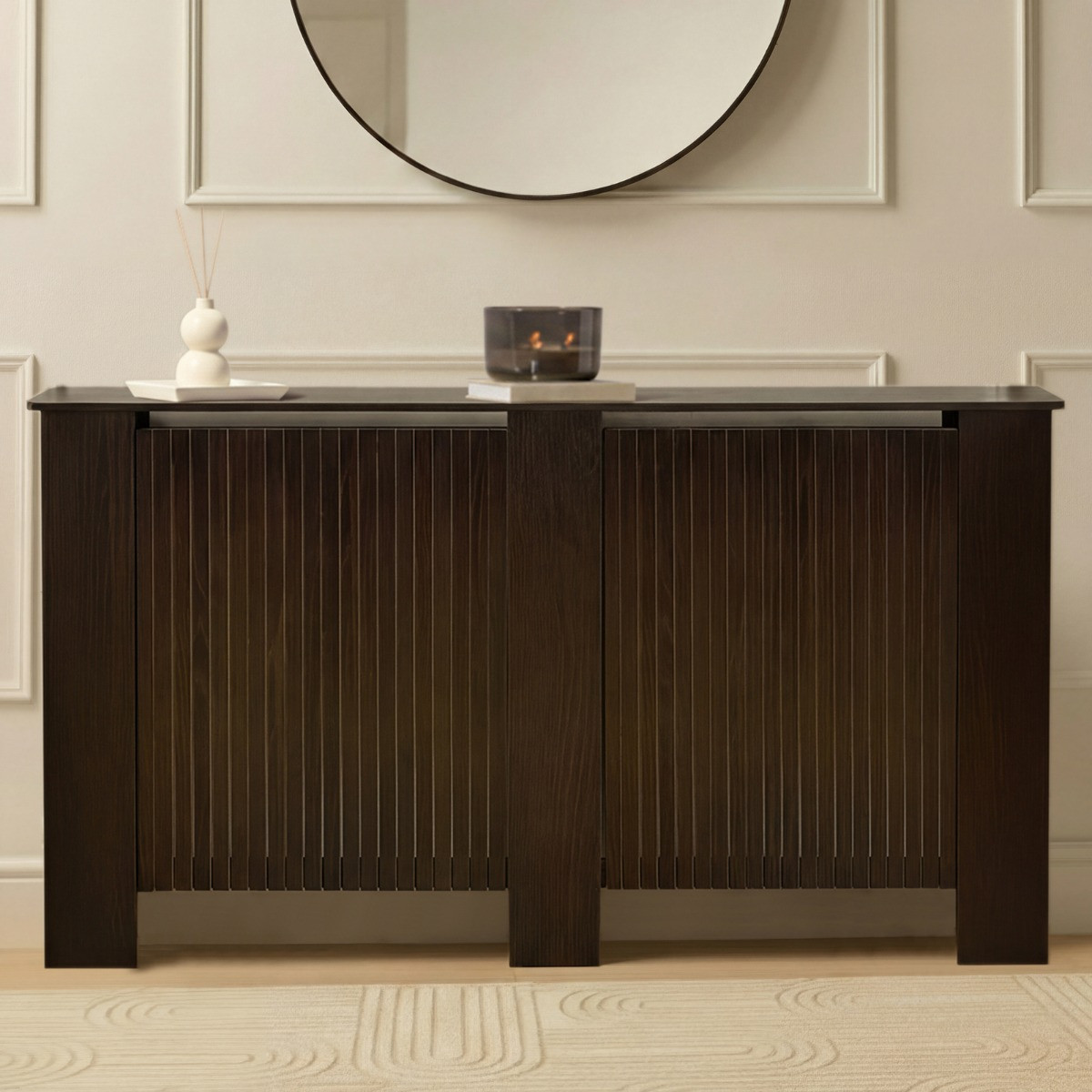 OHS Large Ribbed Radiator Cover - Dark Wood>