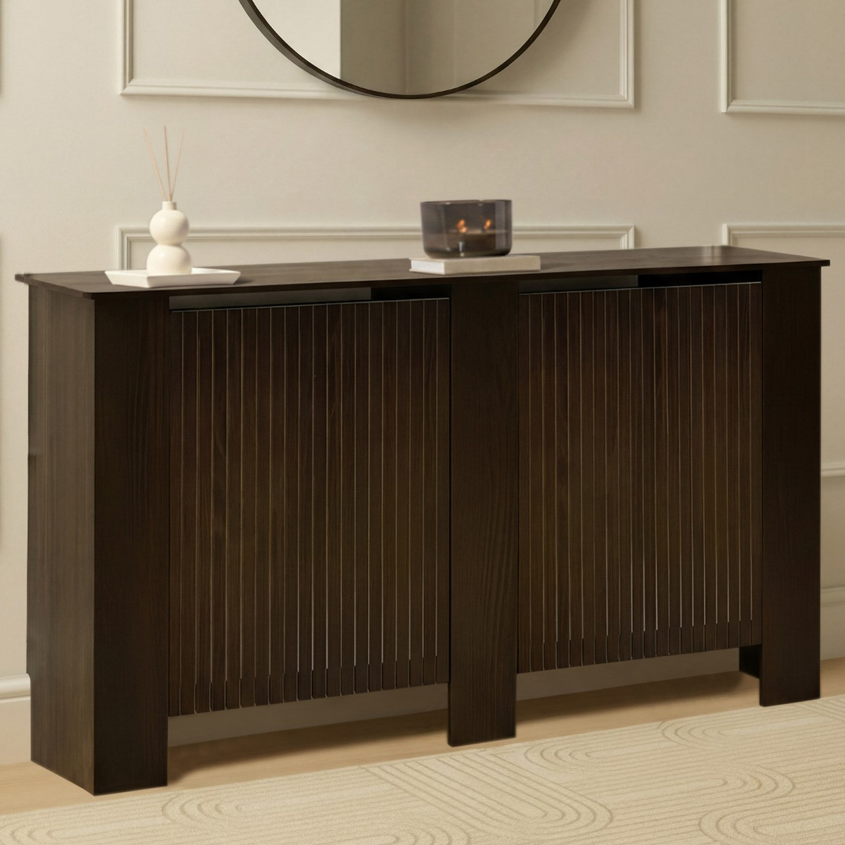 OHS Large Ribbed Radiator Cover - Dark Wood>