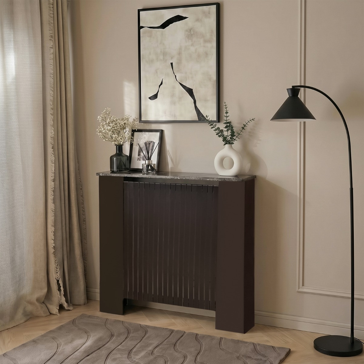 OHS Small Ribbed Marble Effect Radiator Cover - Dark Brown