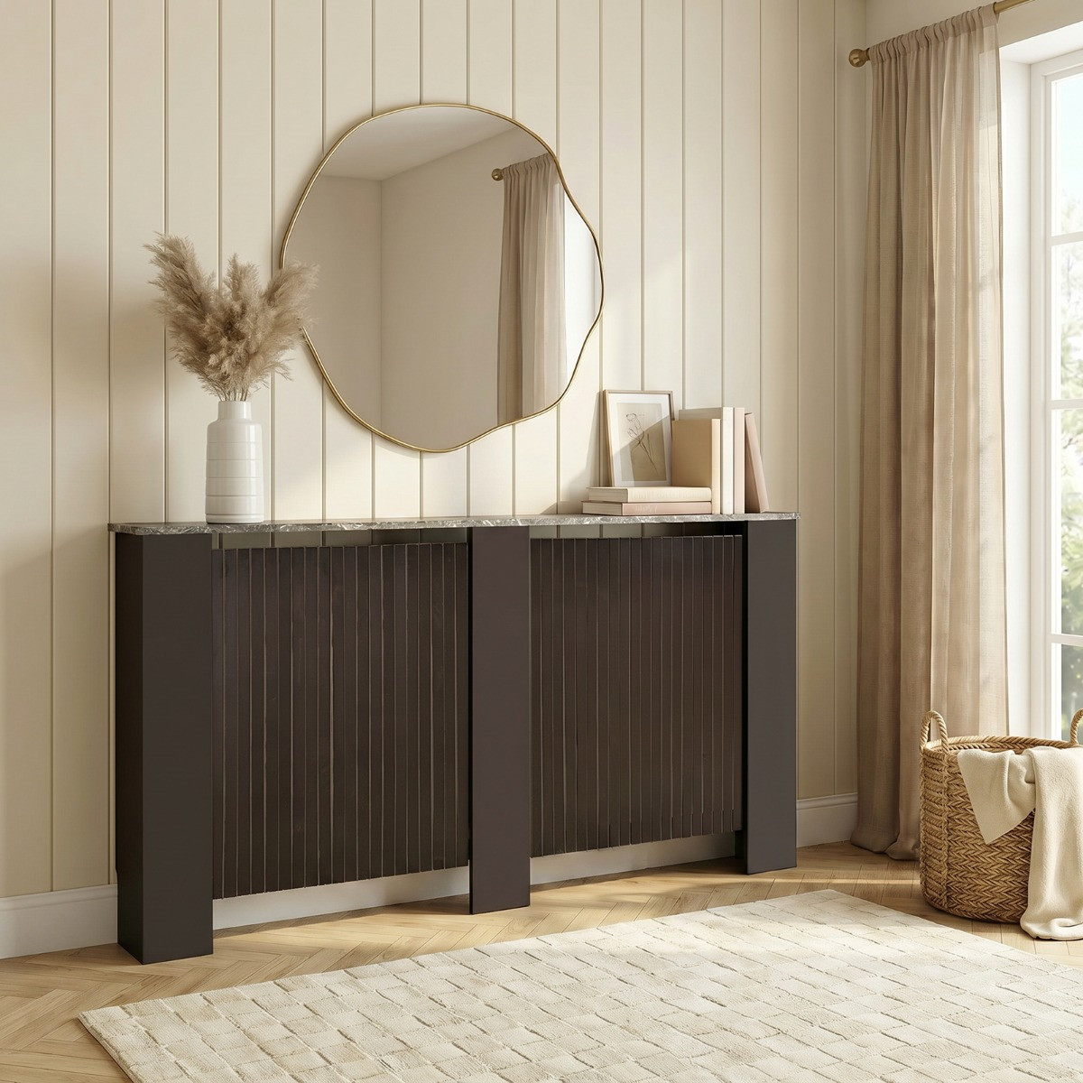 OHS Ribbed Marble Effect Radiator Cover - Dark Brown>