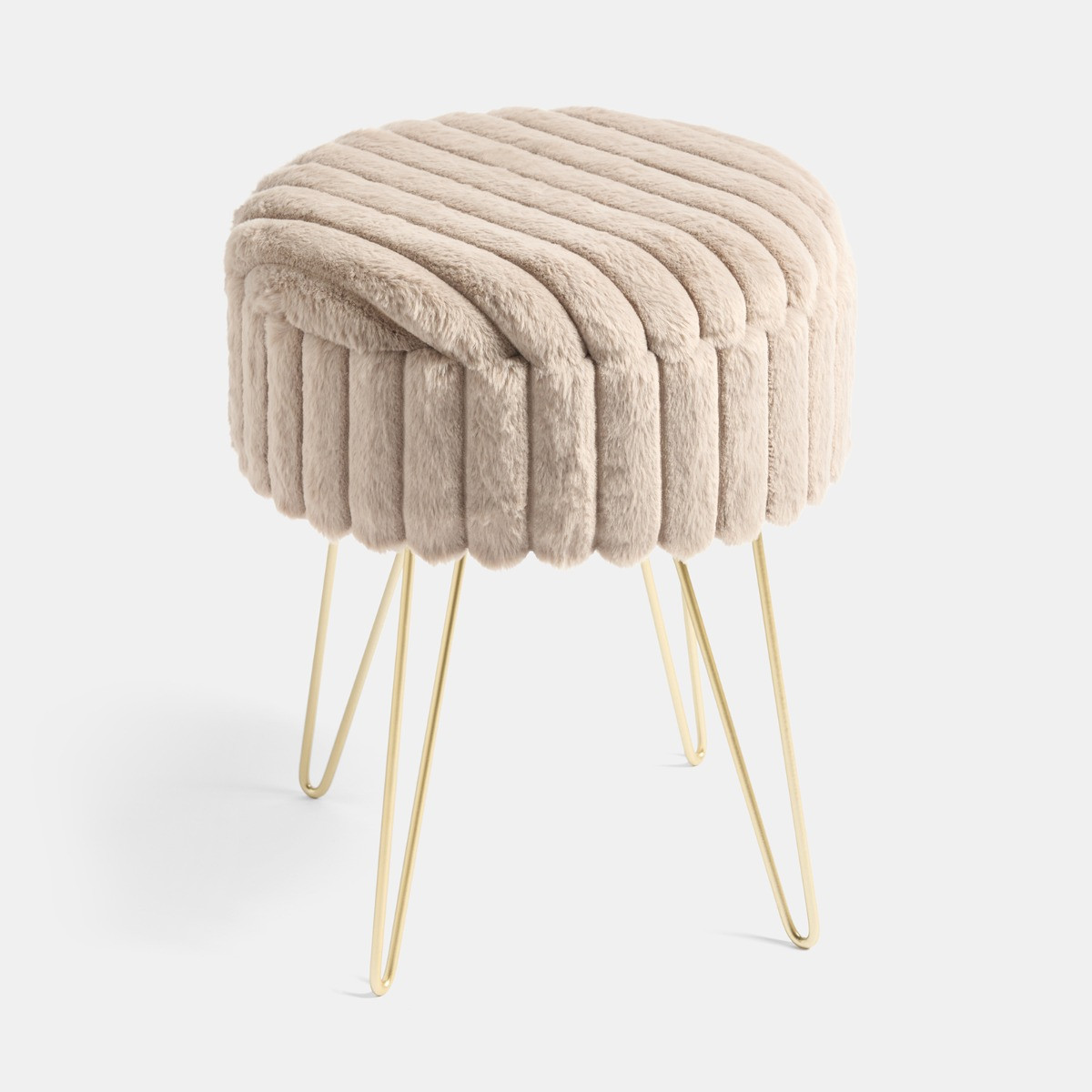 OHS Faux Fur Ribbed Storage Hairpin Stool - Natural/Gold>