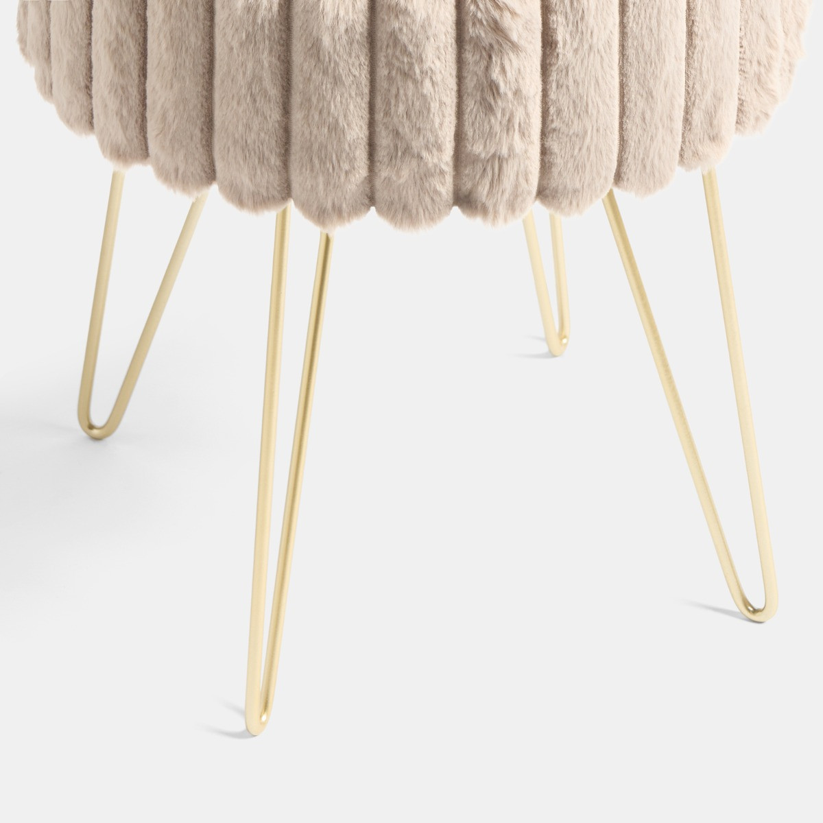 OHS Faux Fur Ribbed Storage Hairpin Stool - Natural/Gold>