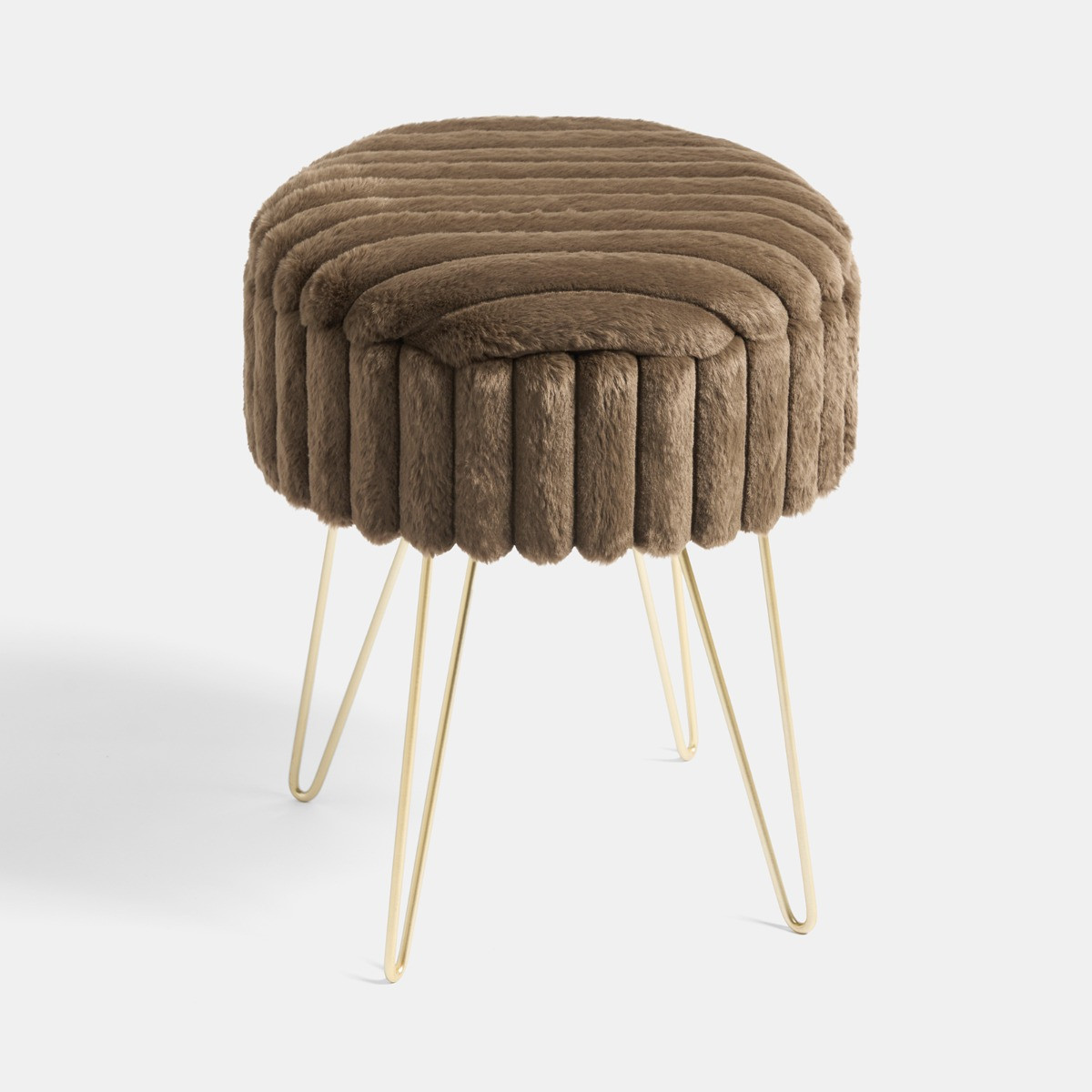 OHS Faux Fur Ribbed Storage Hairpin Stool - Chocolate/Gold>