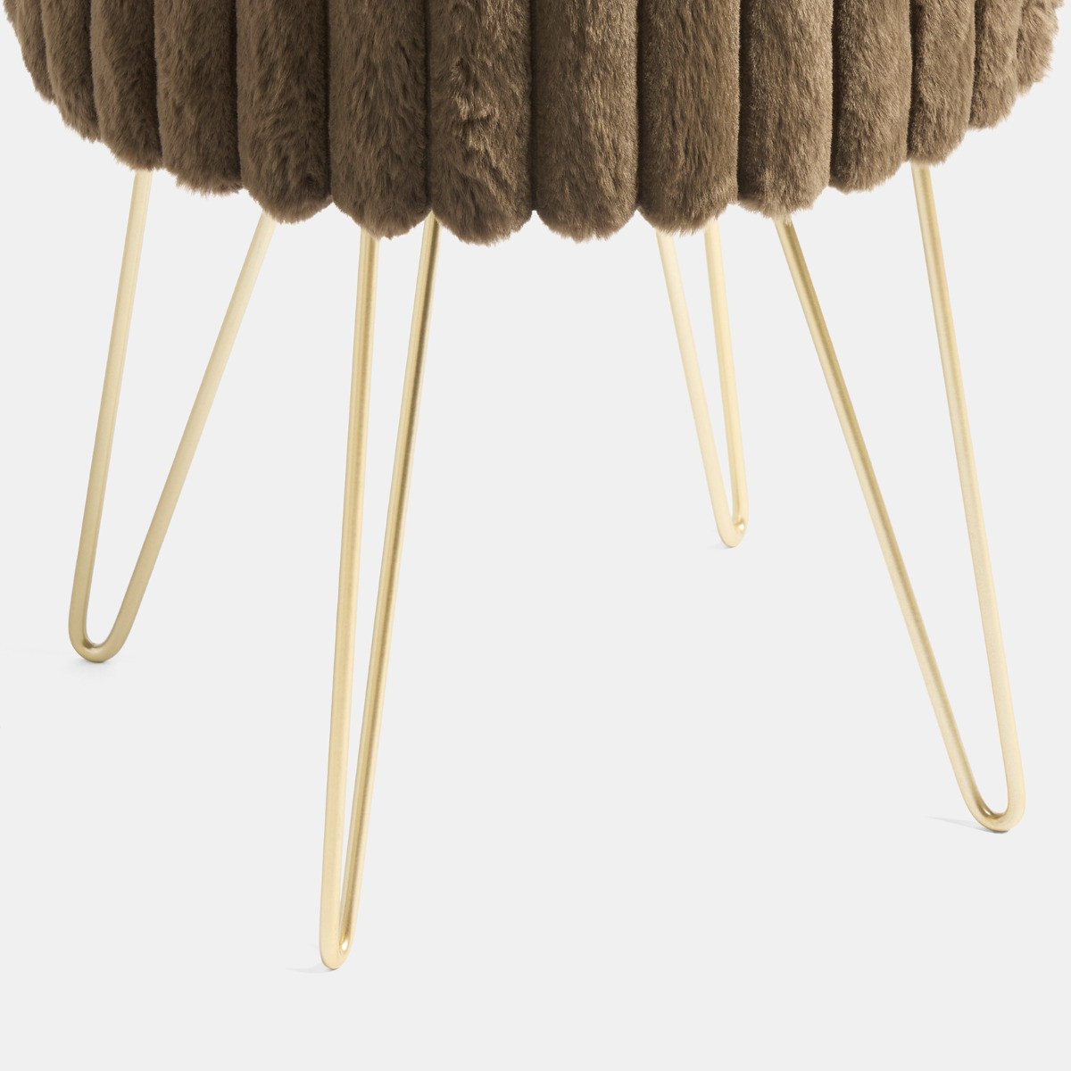 OHS Faux Fur Ribbed Storage Hairpin Stool - Chocolate/Gold>