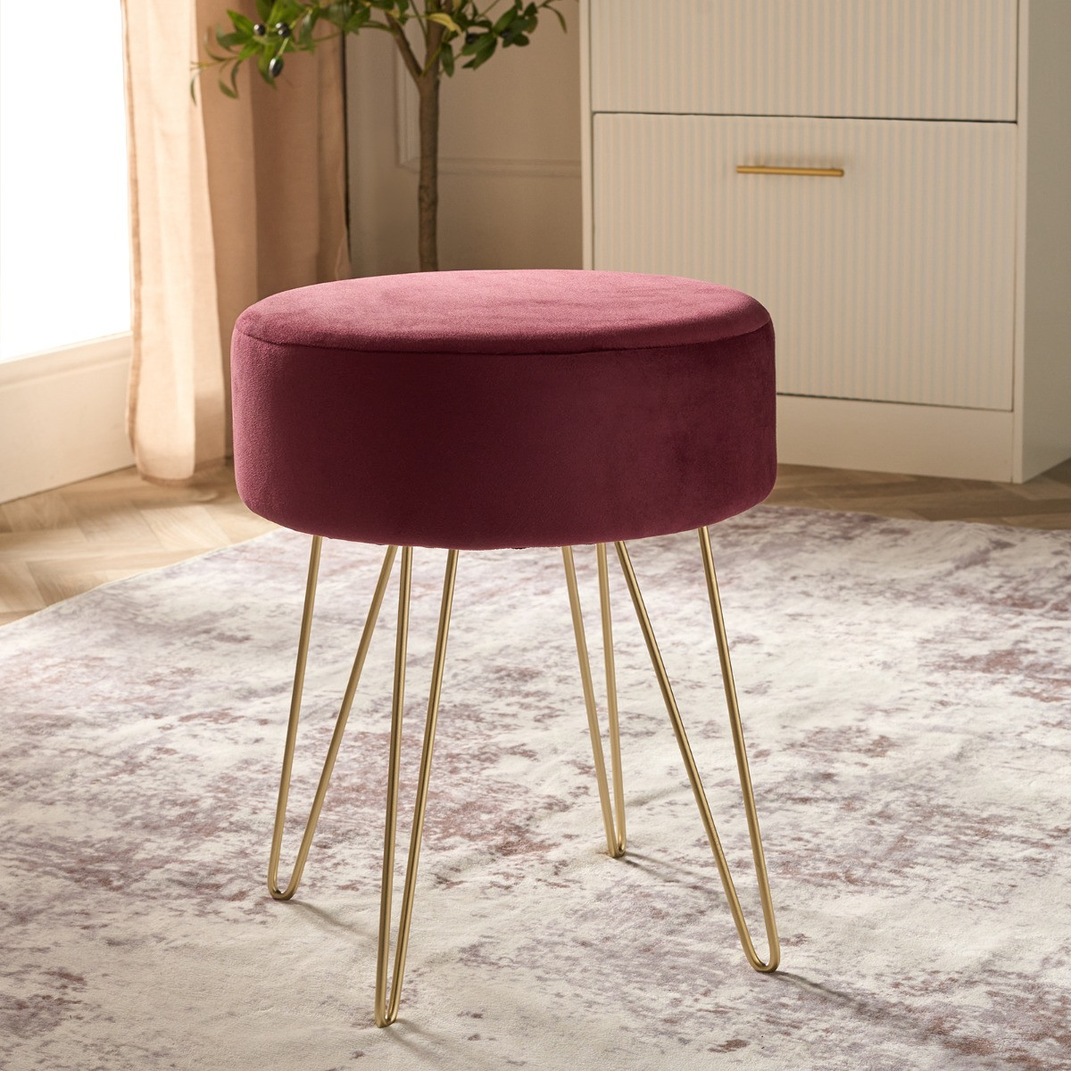 OHS Matte Velvet Hairpin Stool - Dark Berry>
