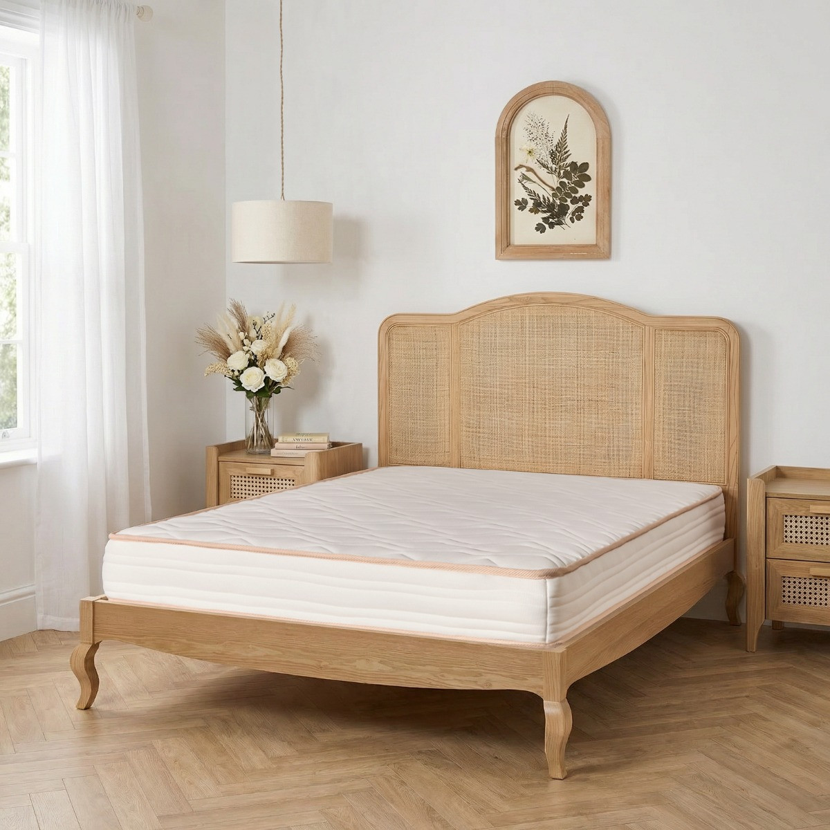 OHS Extra Comfort Memory Foam Spring Mattress, White/Natural Trim - Double>